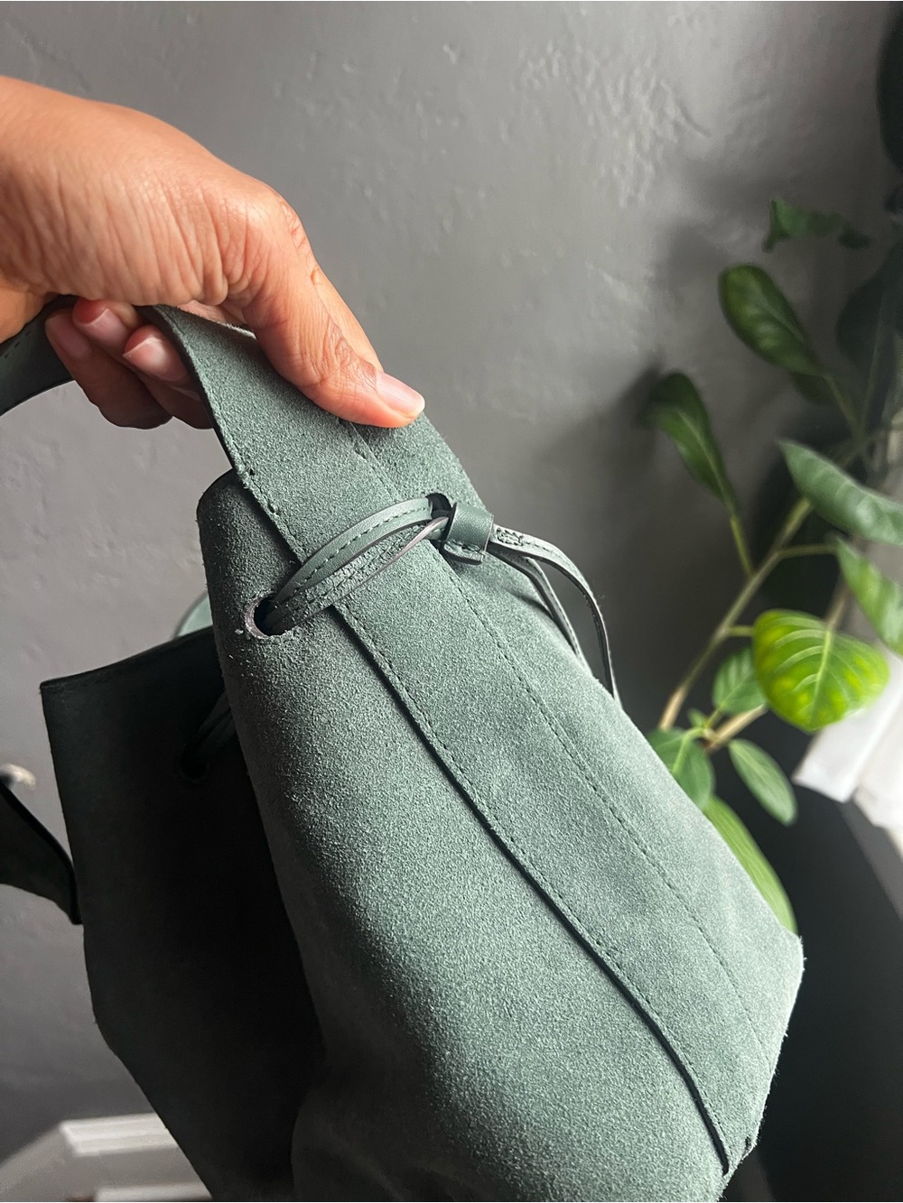 MADEWELL Suede Green Drawstring Shoulder Tote Bag - Picture 9 of 10